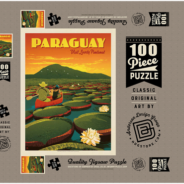 Paraguay: Giant Lily Pads, Vintage Poster 100 Puzzle Schachtel 3D Modell