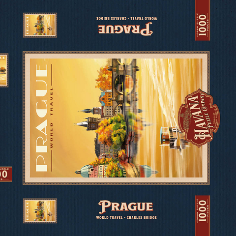 Prague, Charles Bridge - A Sunset's Old Town View 1000 Puzzle Schachtel 3D Modell