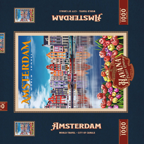 Amsterdam, Netherlands - City of Canals, Vintage Travel Poster 1000 Puzzle Schachtel 3D Modell