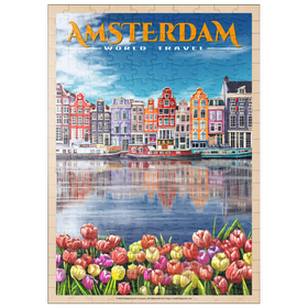 Darstellung des Puzzle Motivs Amsterdam, Niederlande - Stadt der Grachten, Vintage Travel Poster - Puzzleteile: 200