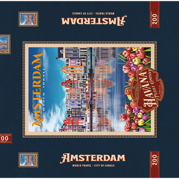 Amsterdam, Netherlands - City of Canals, Vintage Travel Poster 200 Puzzle Schachtel 3D Modell