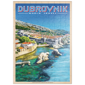 Darstellung des Puzzle Motivs Dubrovnik, Kroatien - Ein Juwel an der Dalmatinischen Küste, Vintage Travel Poster - Puzzleteile: 100