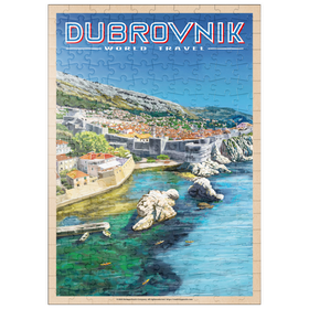 Darstellung des Puzzle Motivs Dubrovnik, Kroatien - Ein Juwel an der Dalmatinischen Küste, Vintage Travel Poster - Puzzleteile: 200