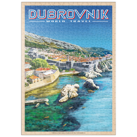 Darstellung des Puzzle Motivs Dubrovnik, Kroatien - Ein Juwel an der Dalmatinischen Küste, Vintage Travel Poster - Puzzleteile: 500