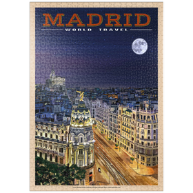 Darstellung des Puzzle-Motivs Madrid, Spanien - Gran Vía bei Nacht, Vintage Travel Poster – Puzzleteile: 1000