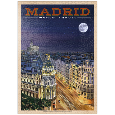 puzzleplate Madrid, Spain - Gran Vía by Night, Vintage Travel Poster 1000 Puzzle