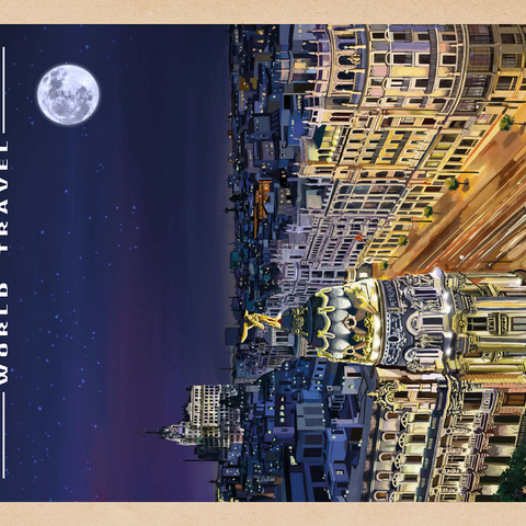 Madrid, Spain - Gran Vía by Night, Vintage Travel Poster 1000 Puzzle 3D Modell