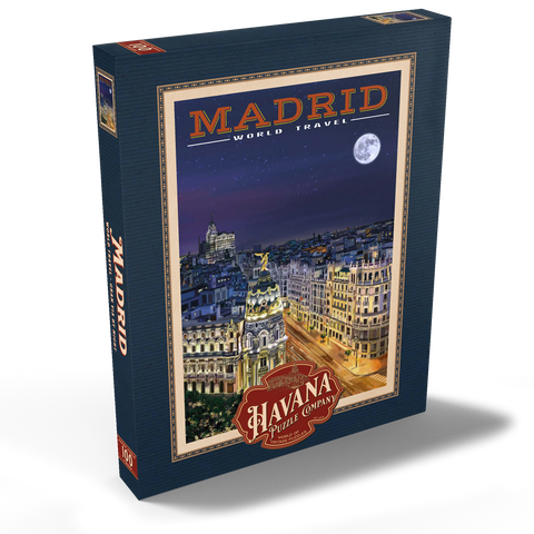 Madrid, Spain - Gran Vía by Night, Vintage Travel Poster 100 Puzzle Schachtel Ansicht2