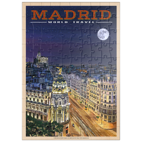 Darstellung des Puzzle Motivs Madrid, Spanien - Gran Vía bei Nacht, Vintage Travel Poster - Puzzleteile: 100