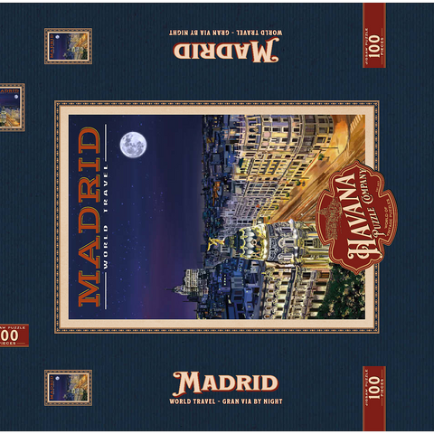 Madrid, Spain - Gran Vía by Night, Vintage Travel Poster 100 Puzzle Schachtel 3D Modell