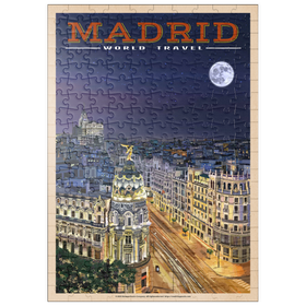Darstellung des Puzzle Motivs Madrid, Spanien - Gran Vía bei Nacht, Vintage Travel Poster - Puzzleteile: 200
