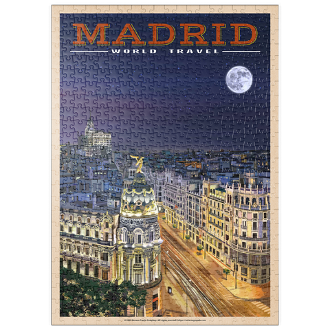 puzzleplate Madrid, Spain - Gran Vía by Night, Vintage Travel Poster 500 Puzzle