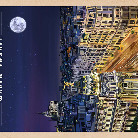 Madrid, Spain - Gran Vía by Night, Vintage Travel Poster 500 Puzzle 3D Modell
