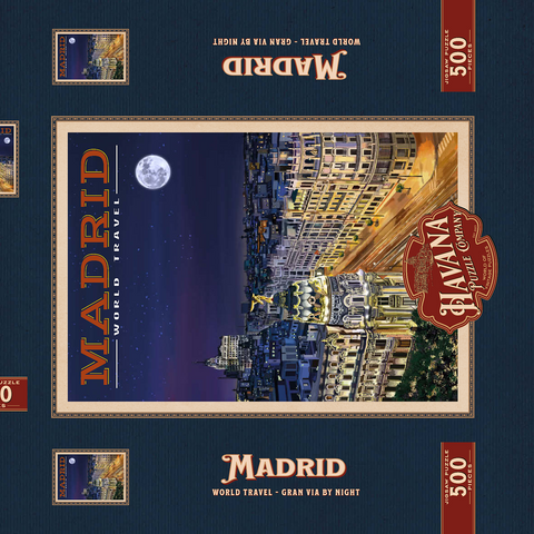 Madrid, Spain - Gran Vía by Night, Vintage Travel Poster 500 Puzzle Schachtel 3D Modell
