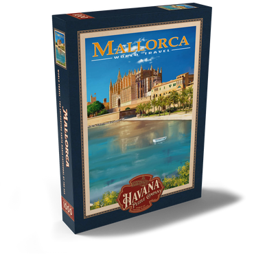 Palma de Mallorca, Spain - The Enchanting Santa Maria Cathedral by the Sea, Vintage Travel Poster 1000 Puzzle Schachtel Ansicht2