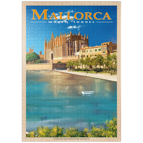 Darstellung des Puzzle Motivs Palma de Mallorca, Spanien - Die bezaubernde Kathedrale Santa Maria am Meer, Vintage Travel Poster - Puzzleteile: 1000