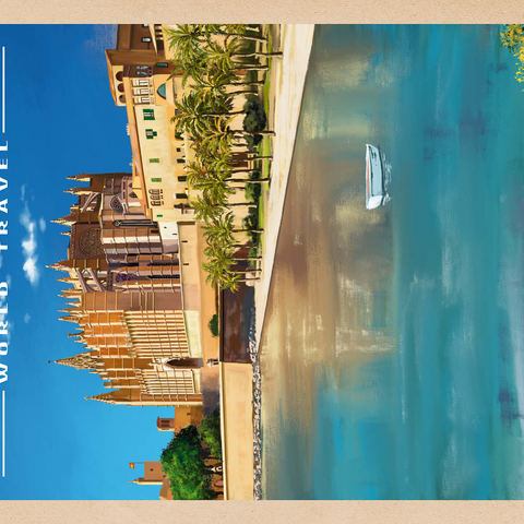 Palma de Mallorca, Spain - The Enchanting Santa Maria Cathedral by the Sea, Vintage Travel Poster 1000 Puzzle 3D Modell