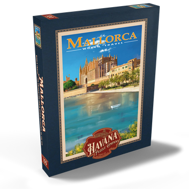Palma de Mallorca, Spain - The Enchanting Santa Maria Cathedral by the Sea, Vintage Travel Poster 100 Puzzle Schachtel Ansicht2