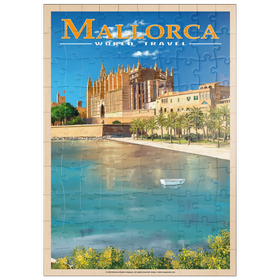 Darstellung des Puzzle Motivs Palma de Mallorca, Spanien - Die bezaubernde Kathedrale Santa Maria am Meer, Vintage Travel Poster - Puzzleteile: 100