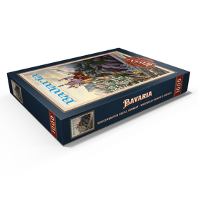 Darstellung des Puzzle Motivs Neuschwanstein Castle, Germany - Whispers of Winter's Fantasy, Vintage Travel Poster - Puzzleteile: 1000