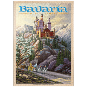 Darstellung des Puzzle-Motivs Neuschwanstein Castle, Germany - Whispers of Winter's Fantasy, Vintage Travel Poster – Puzzleteile: 1000
