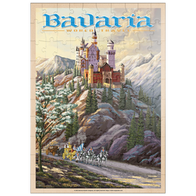 Darstellung des Puzzle Motivs Neuschwanstein Castle, Germany - Whispers of Winter's Fantasy, Vintage Travel Poster - Puzzleteile: 100