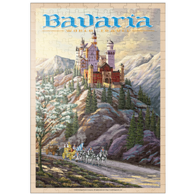 Darstellung des Puzzle Motivs Neuschwanstein Castle, Germany - Whispers of Winter's Fantasy, Vintage Travel Poster - Puzzleteile: 200