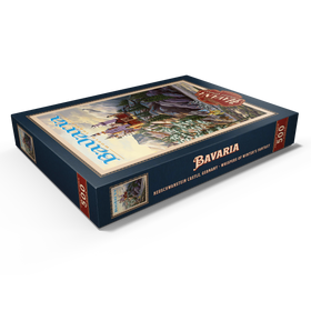 Darstellung des Puzzle Motivs Neuschwanstein Castle, Germany - Whispers of Winter's Fantasy, Vintage Travel Poster - Puzzleteile: 500