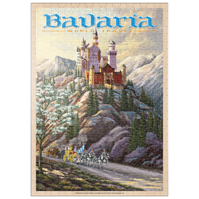 Darstellung des Puzzle Motivs Neuschwanstein Castle, Germany - Whispers of Winter's Fantasy, Vintage Travel Poster - Puzzleteile: 500