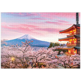 Darstellung des Puzzle-Motivs Kirschblüte an der Chureito Pagode mit Blick auf den Mount Fuji - Japan – Puzzleteile: 1000