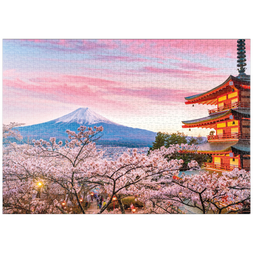 puzzleplate Kirschblüte an der Chureito Pagode mit Blick auf den Mount Fuji - Japan 1000 Puzzle