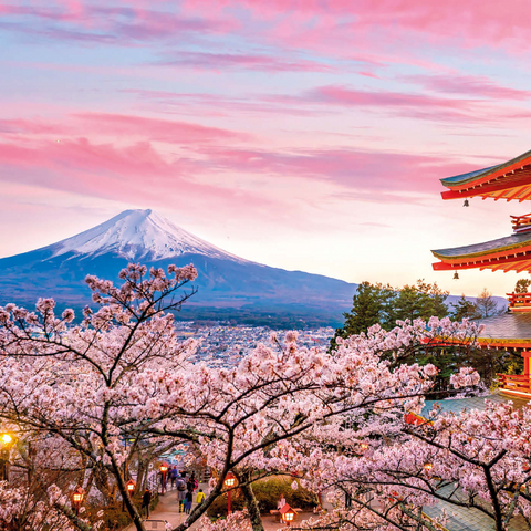 Kirschblüte an der Chureito Pagode mit Blick auf den Mount Fuji - Japan 1000 Puzzle 3D Modell