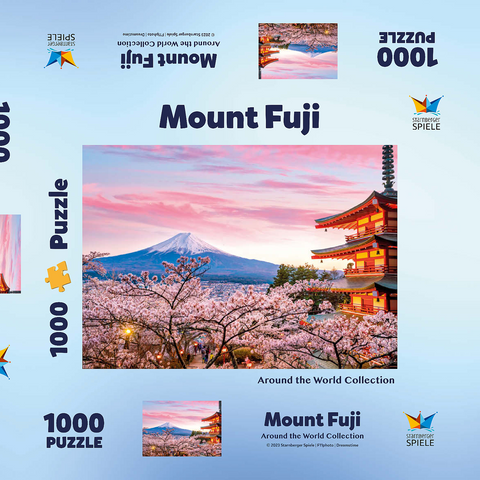 Kirschblüte an der Chureito Pagode mit Blick auf den Mount Fuji - Japan 1000 Puzzle Schachtel 3D Modell