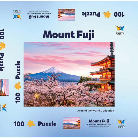 Kirschblüte an der Chureito Pagode mit Blick auf den Mount Fuji - Japan 100 Puzzle Schachtel 3D Modell
