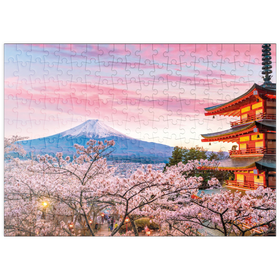 Darstellung des Puzzle Motivs Kirschblüte an der Chureito Pagode mit Blick auf den Mount Fuji - Japan - Puzzleteile: 200