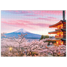 Darstellung des Puzzle Motivs Kirschblüte an der Chureito Pagode mit Blick auf den Mount Fuji - Japan - Puzzleteile: 500