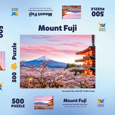 Kirschblüte an der Chureito Pagode mit Blick auf den Mount Fuji - Japan 500 Puzzle Schachtel 3D Modell
