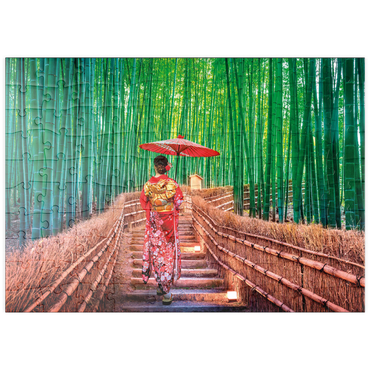 puzzleplate Frau im traditionellen Kimono im Bambuswald bei Kyoto, Japan 100 Puzzle