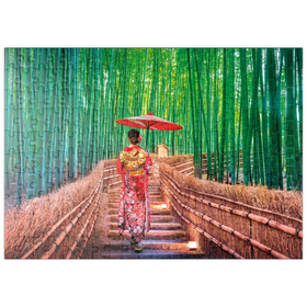 Darstellung des Puzzle Motivs Frau im traditionellen Kimono im Bambuswald bei Kyoto, Japan - Puzzleteile: 200