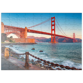 Darstellung des Puzzle Motivs Golden Gate Bridge im Sonnenaufgang - San Francisco, Kalifornien, USA - Puzzleteile: 100