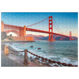 Darstellung des Puzzle Motivs Golden Gate Bridge im Sonnenaufgang - San Francisco, Kalifornien, USA - Puzzleteile: 200