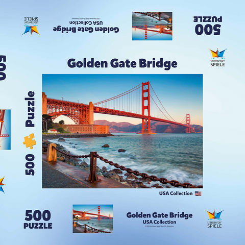 Golden Gate Bridge im Sonnenaufgang - San Francisco, Kalifornien, USA 500 Puzzle Schachtel 3D Modell