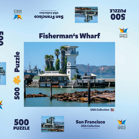 Seelöwenkolonie am Pier 39 des Fisherman's Wharf - San Francisco, Kalifornien, USA 500 Puzzle Schachtel 3D Modell