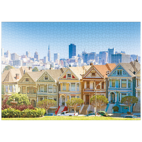 Darstellung des Puzzle-Motivs Skyline von San Francisco mit den "Painted Ladies" am Alamo Square im Vordergrund - Kalifornien, USA – Puzzleteile: 1000