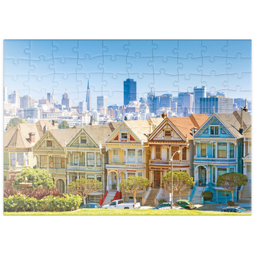 puzzleplate Skyline von San Francisco mit den Painted Ladies am Alamo Square im Vordergrund - Kalifornien, USA 100 Puzzle