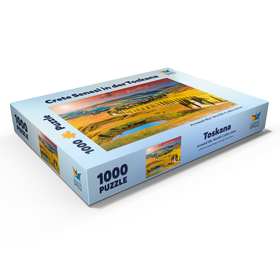 Darstellung des Puzzle Motivs Sonnenuntergang in malerischer Toskana-Landschaft - Crete Senesi, Italien - Puzzleteile: 1000