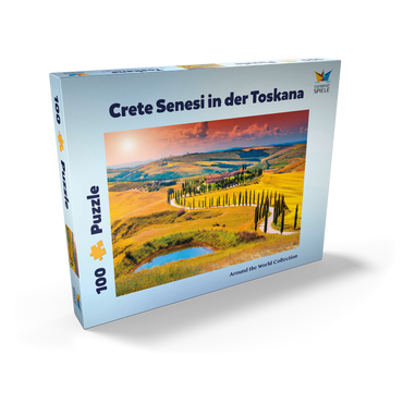 Sonnenuntergang in malerischer Toskana-Landschaft - Crete Senesi, Italien 100 Puzzle Schachtel Ansicht2