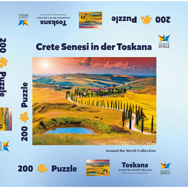 Sonnenuntergang in malerischer Toskana-Landschaft - Crete Senesi, Italien 200 Puzzle Schachtel 3D Modell