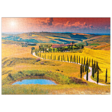 puzzleplate Sonnenuntergang in malerischer Toskana-Landschaft - Crete Senesi, Italien 500 Puzzle