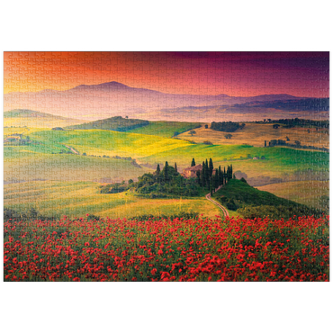 puzzleplate Malerischer Sonnenaufgang in der Toskana - Pienza, Italien 1000 Puzzle